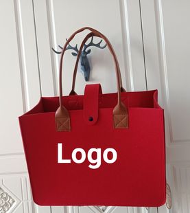 毛毡手提包女士红色收纳袋礼品纯色购物包袋加厚布袋可定制logo