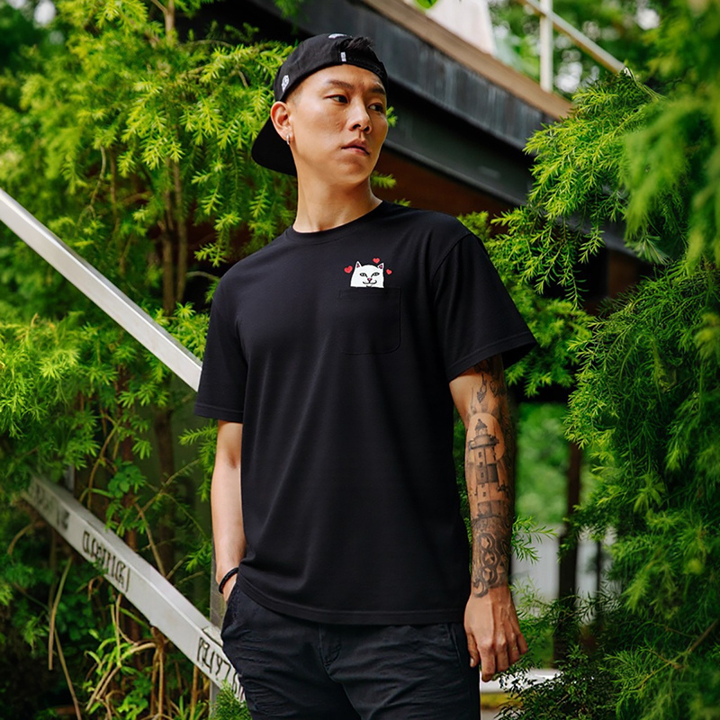 美国潮牌RIPNDIP贱猫中指猫短袖T恤经典口袋爱心LOVE男女情侣款