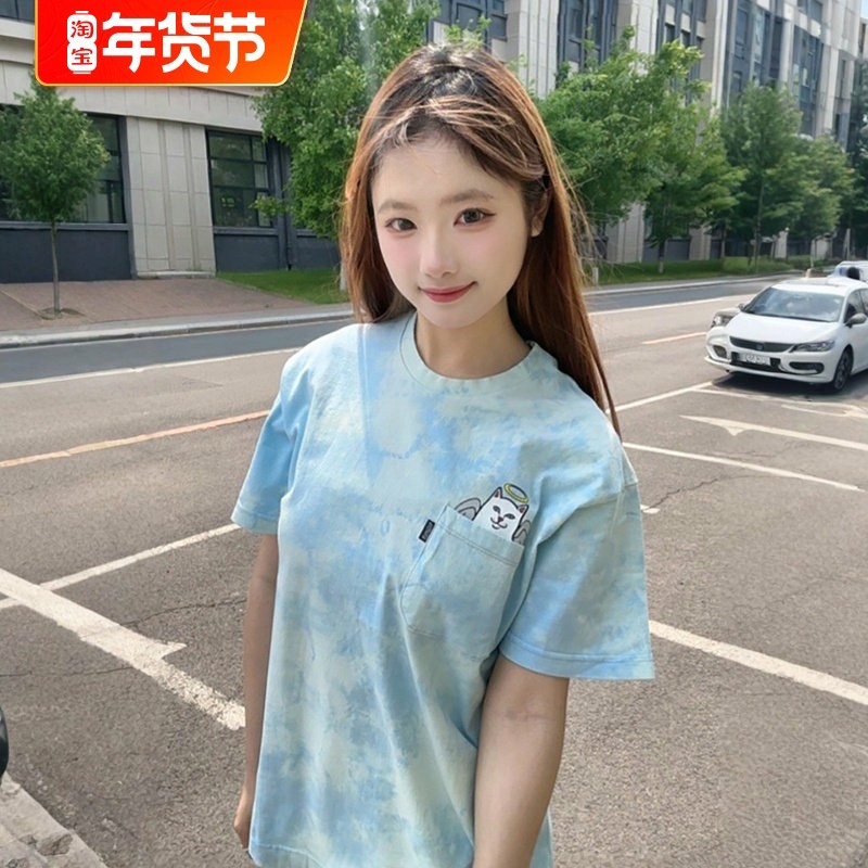 美国潮牌RIPNDIP贱猫中指口袋猫短袖T恤ANGEL水洗天使男女情侣款