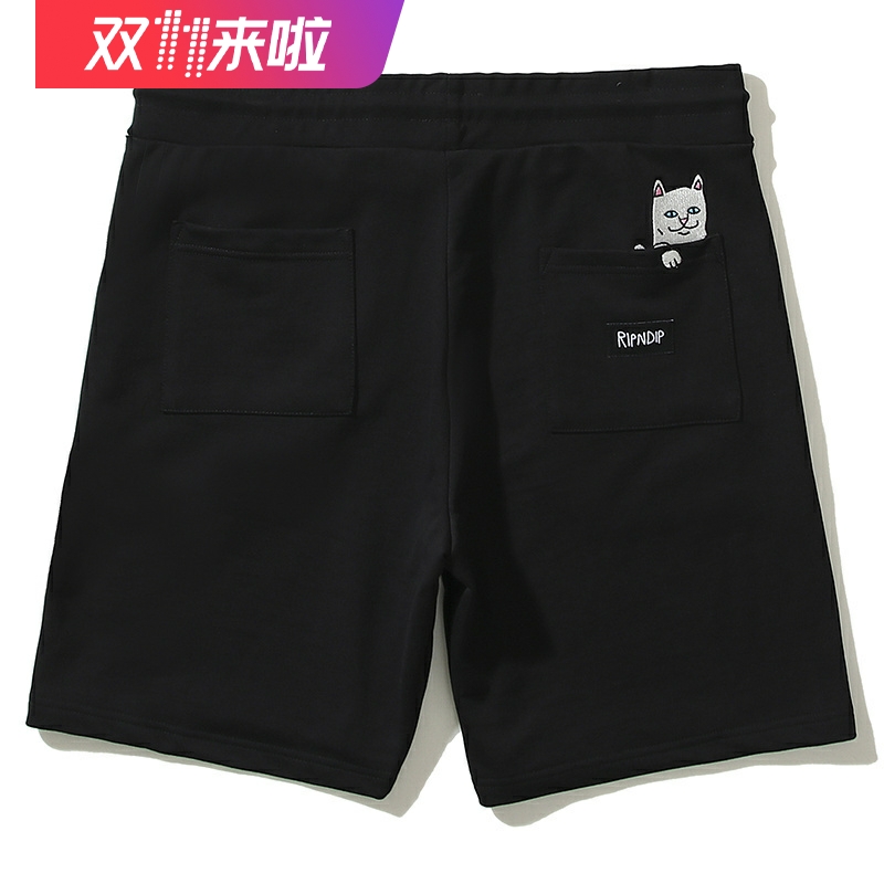 美国潮牌RIPNDIP 贱猫休闲短裤  男女情侣款 LORD经典刺绣口袋猫