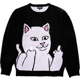 会竖中指 男女情侣款 猫 贱猫中指猫毛衣针织衫 美国潮牌RIPNDIP