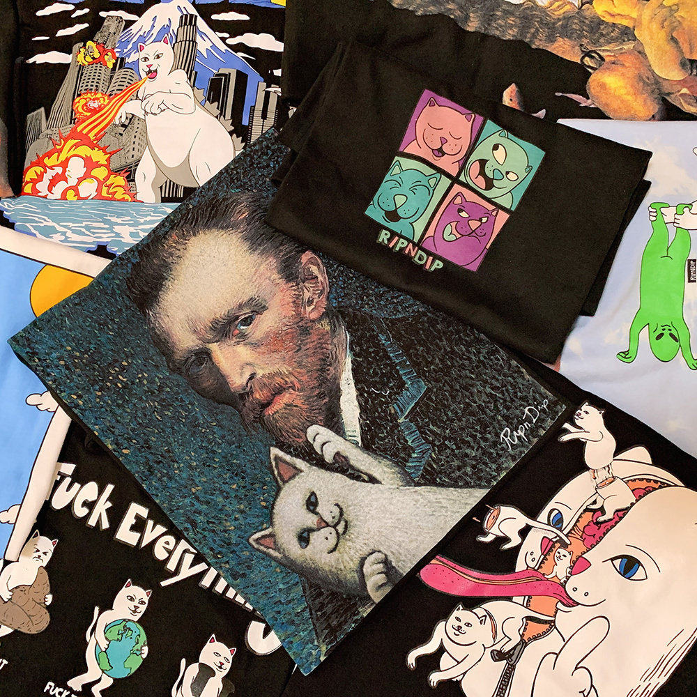 美国潮牌RIPNDIP中指贱猫夏季纯棉短袖T恤经典款口袋猫男女情侣款