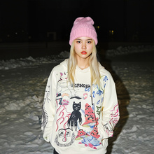 美国潮牌RIPNDIP贱猫卫衣男女情侣款TRAVIS妖怪LOGO刺绣加绒外套