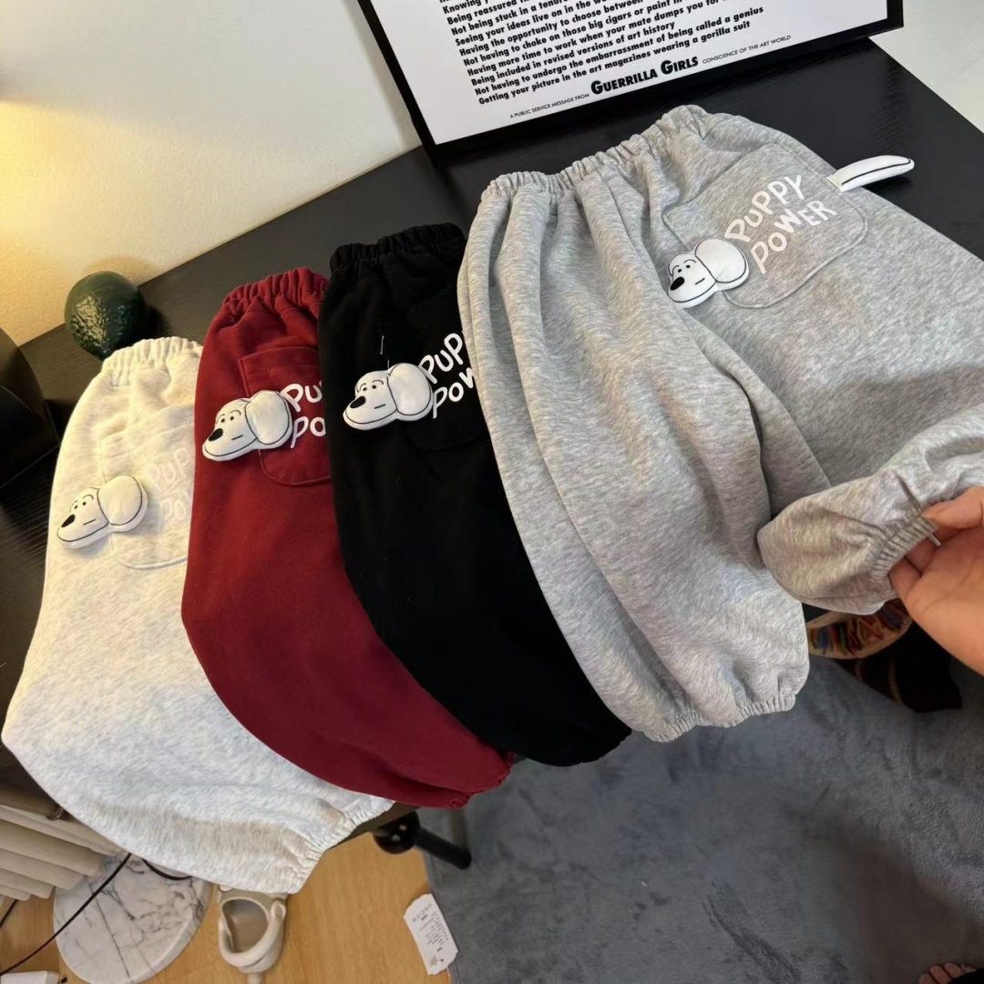 4秋冬款5女童加绒小狗口袋卫裤7儿童装8男童束脚裤2岁运动裤6宝宝