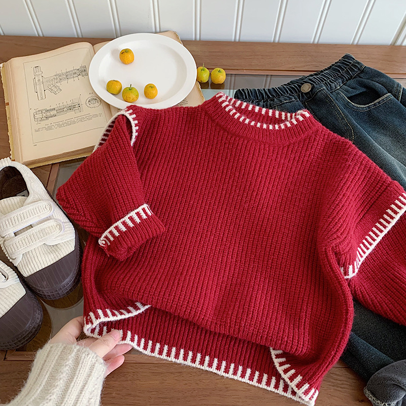 5冬装6男童4加厚针织衫红毛衣7儿童装8小男孩9上衣10岁毛衫2宝宝3