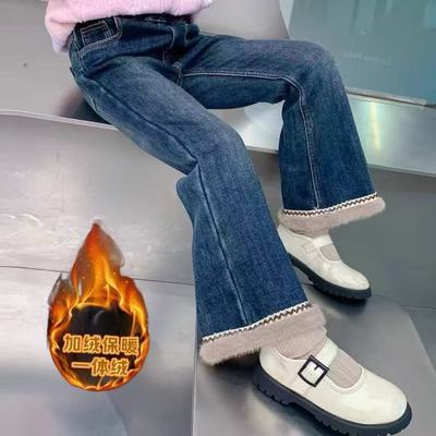 4冬款5女童加绒2加厚阔腿牛仔裤7儿童装8小女孩10微喇裤9岁6宝宝3