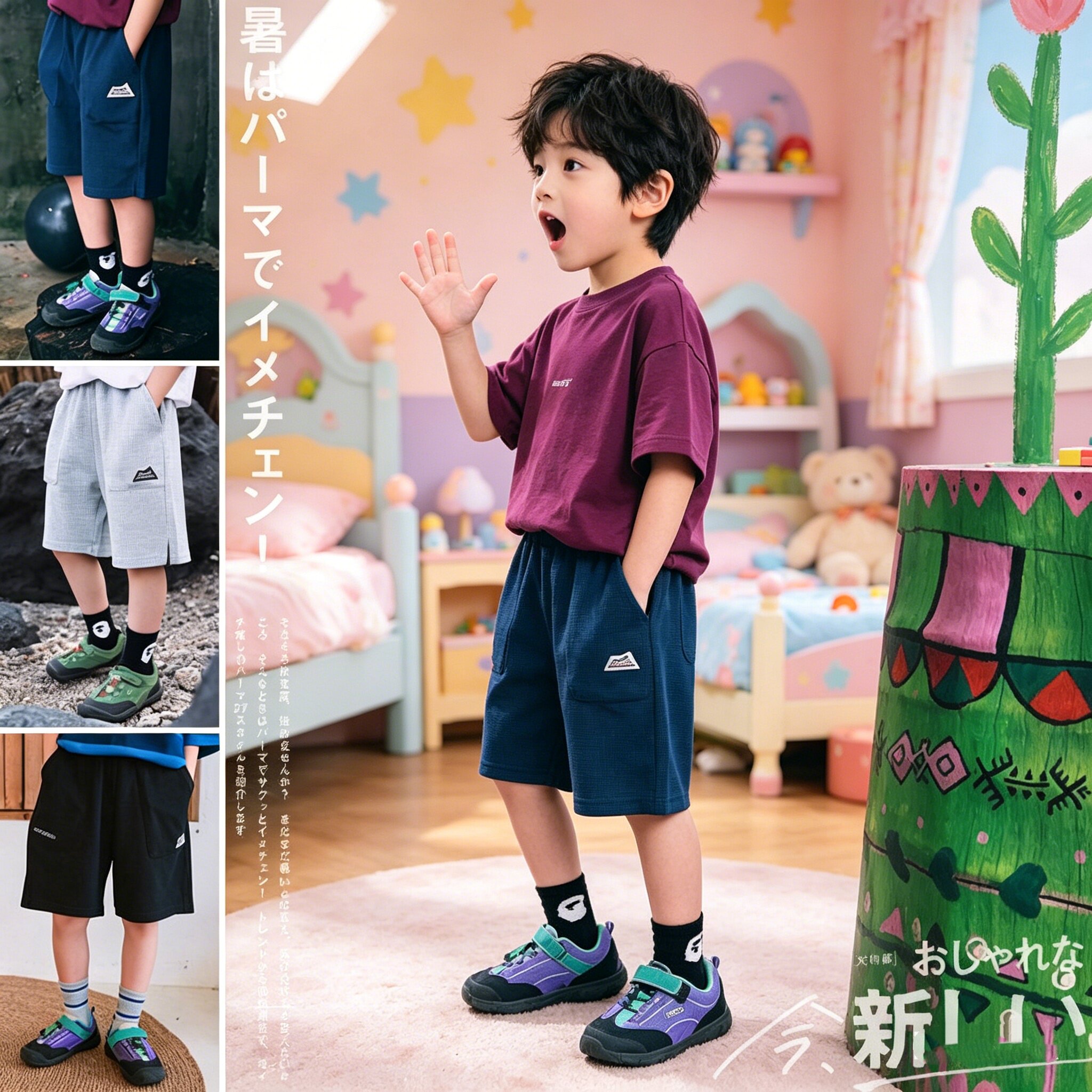 5夏装4男童6华夫格百搭短裤7中大童8小男孩3岁户外运动五分裤宝宝