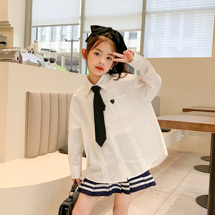 5春装4女童8百搭学院风白衬衫外套6儿童装7小女孩上衣3岁领带衬衣