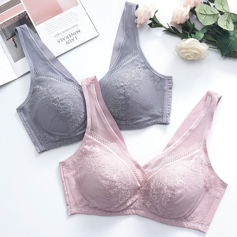 大码文胸美背背心式无痕无钢圈薄款蕾丝内衣女胖mm大胸显小胸罩D
