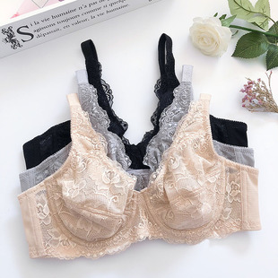 大码超薄无海绵女士内衣胖mm全罩杯大胸显小侧收文胸舒适缩胸胸罩