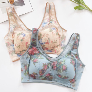 薄款大码背心式文胸超薄美背透气网纱全罩杯无钢圈舒适睡眠内衣女