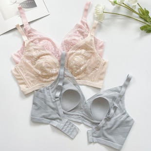 大胸显小超薄蕾丝兔耳朵无钢圈大码内衣女聚拢防下垂收副乳缩胸罩