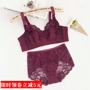 本命年超薄女士大码文胸紫红色胖mm内衣薄款套装大显小C杯D杯E杯F