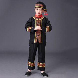 红河哈尼族演出服长袖春夏男童云南贵州民族风少数民族表演服佤族