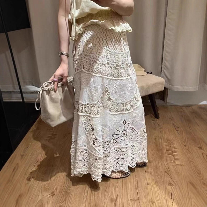 复古法式镂空钩花蕾丝半身裙女25早秋气质高腰遮跨显瘦长裙Aa字裙
