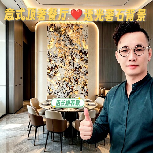 2026高级客厅透光奢石电视背景墙