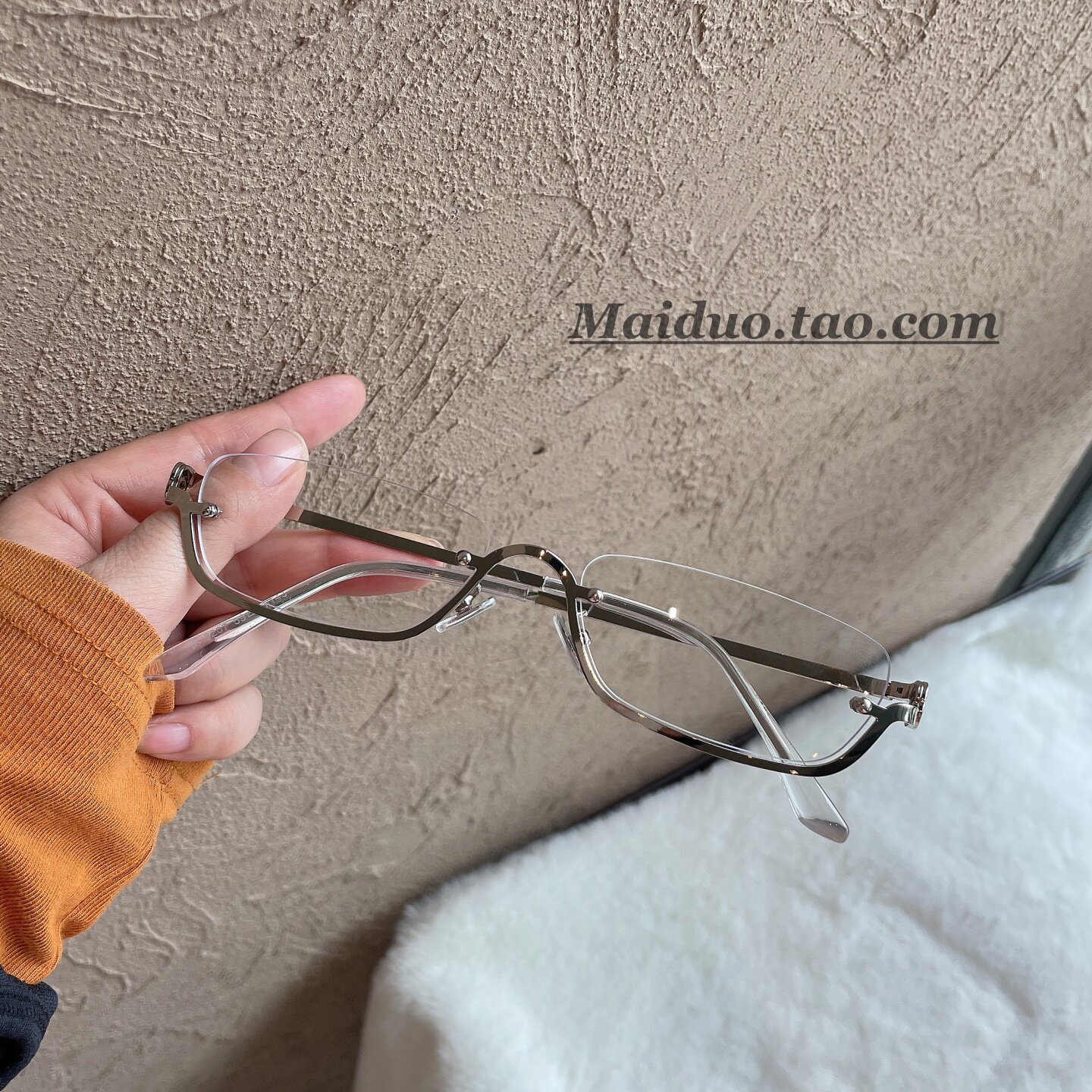 欧美个性时尚下半框方形金边平光镜女高级感ins复古无框近视眼镜