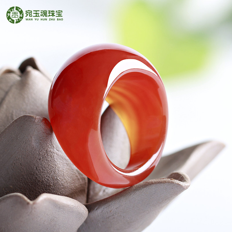 吉祥红玛瑙大头戒指男士玉髓扳指女士戒指时尚食指玉指环指礼物