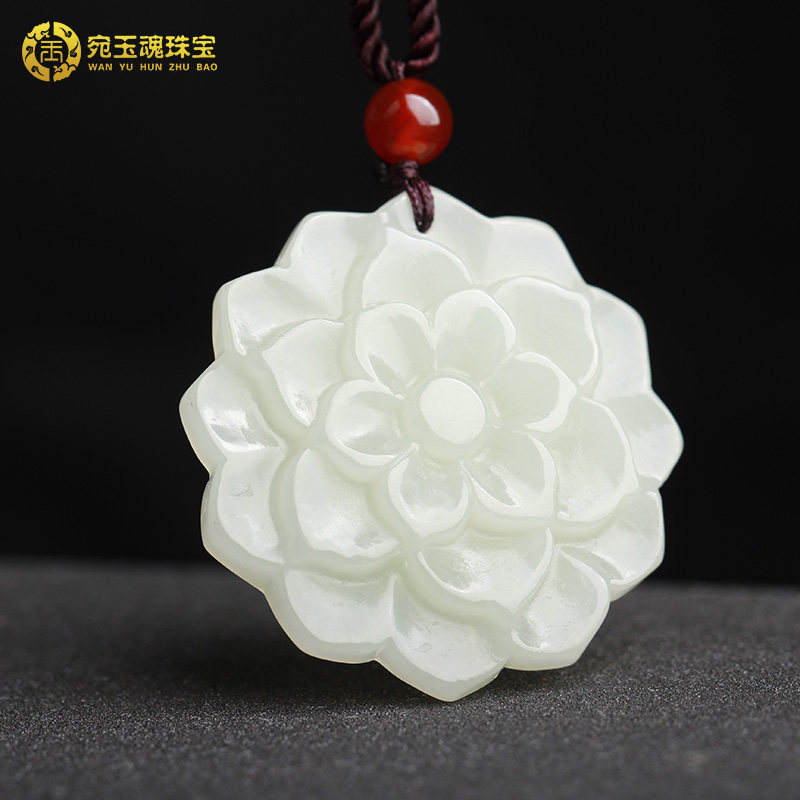 宛玉魂和田玉青玉花朵吊坠