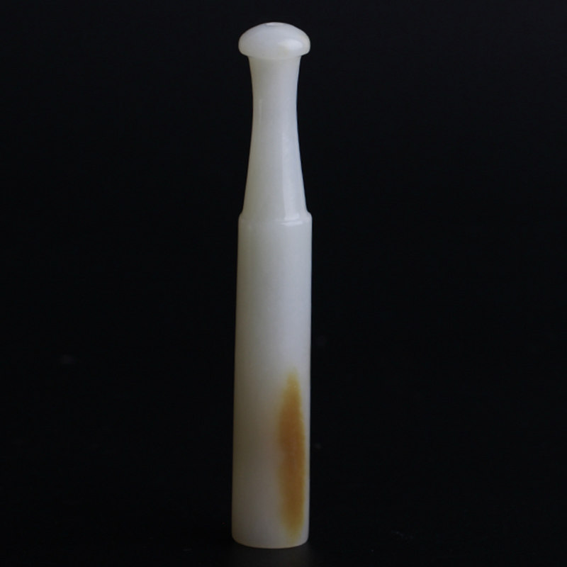 俏色和田玉烟嘴手把件糖白特色玉石烟具小摆件手玩件
