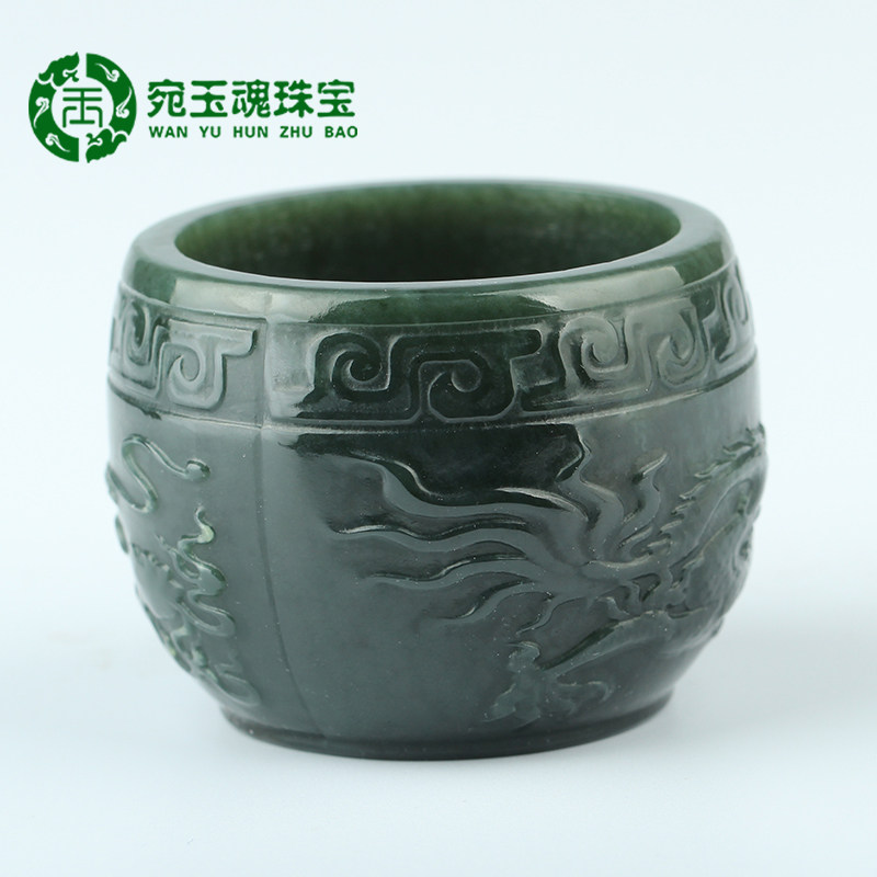 宛玉魂和田玉茶杯摆件精雕玉石龙纹碗小香炉把件配证书