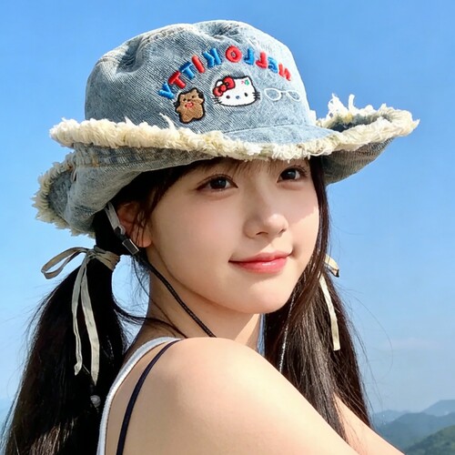 Kitty猫牛仔大檐渔夫帽女防晒