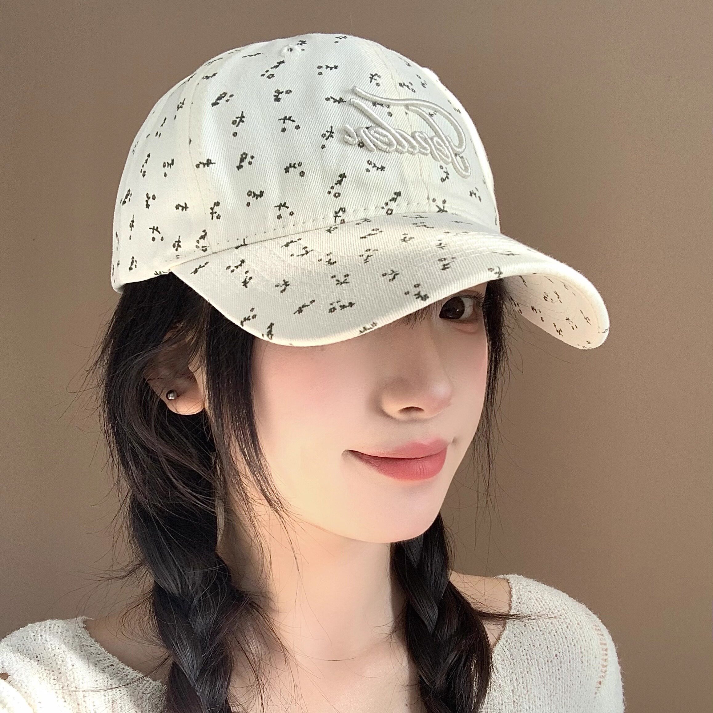 韩国东大门风软顶小碎花棒球帽子刺绣字母休闲米色鸭舌帽女显脸小