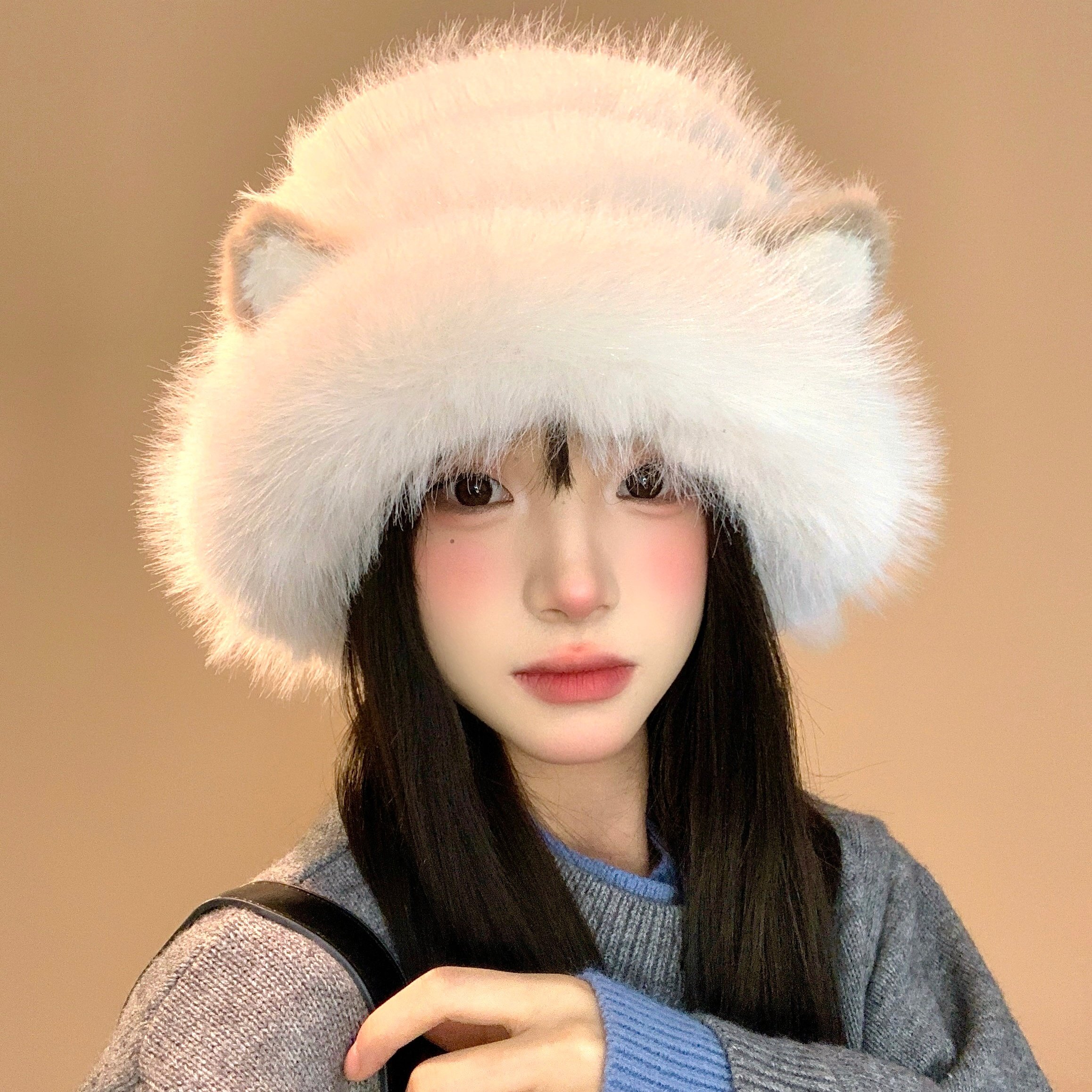 可爱毛绒猫咪耳朵渔夫帽女冬季2025新款防寒保暖帽子大头围盆帽,服饰配件/皮带/帽子/围巾,帽子,淘宝优惠券,粉丝福利购,淘宝优惠卷