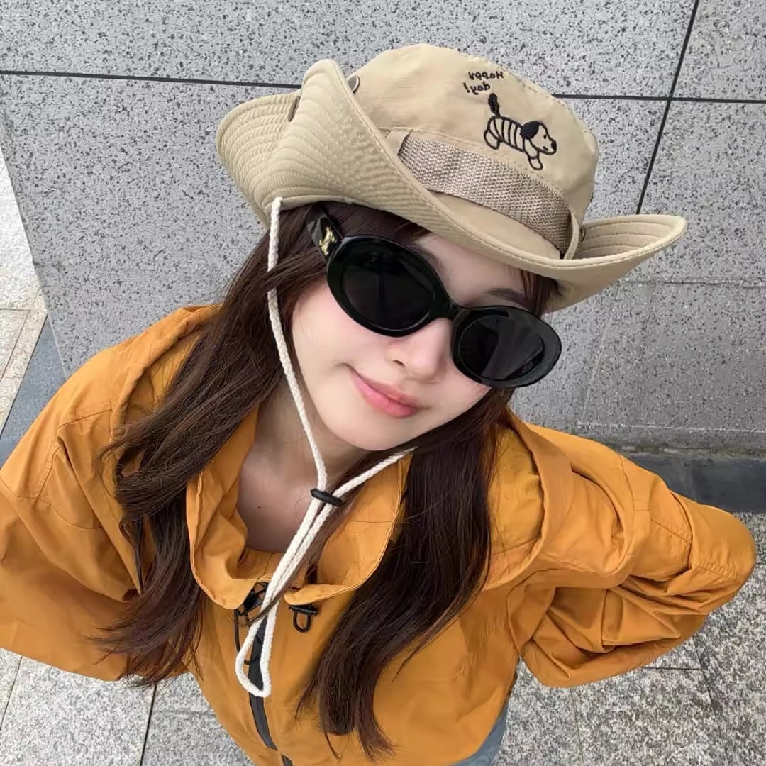 日系卡通腊肠狗卡其可爱显脸小登山帽子女户外露营徒步遮阳防晒帽