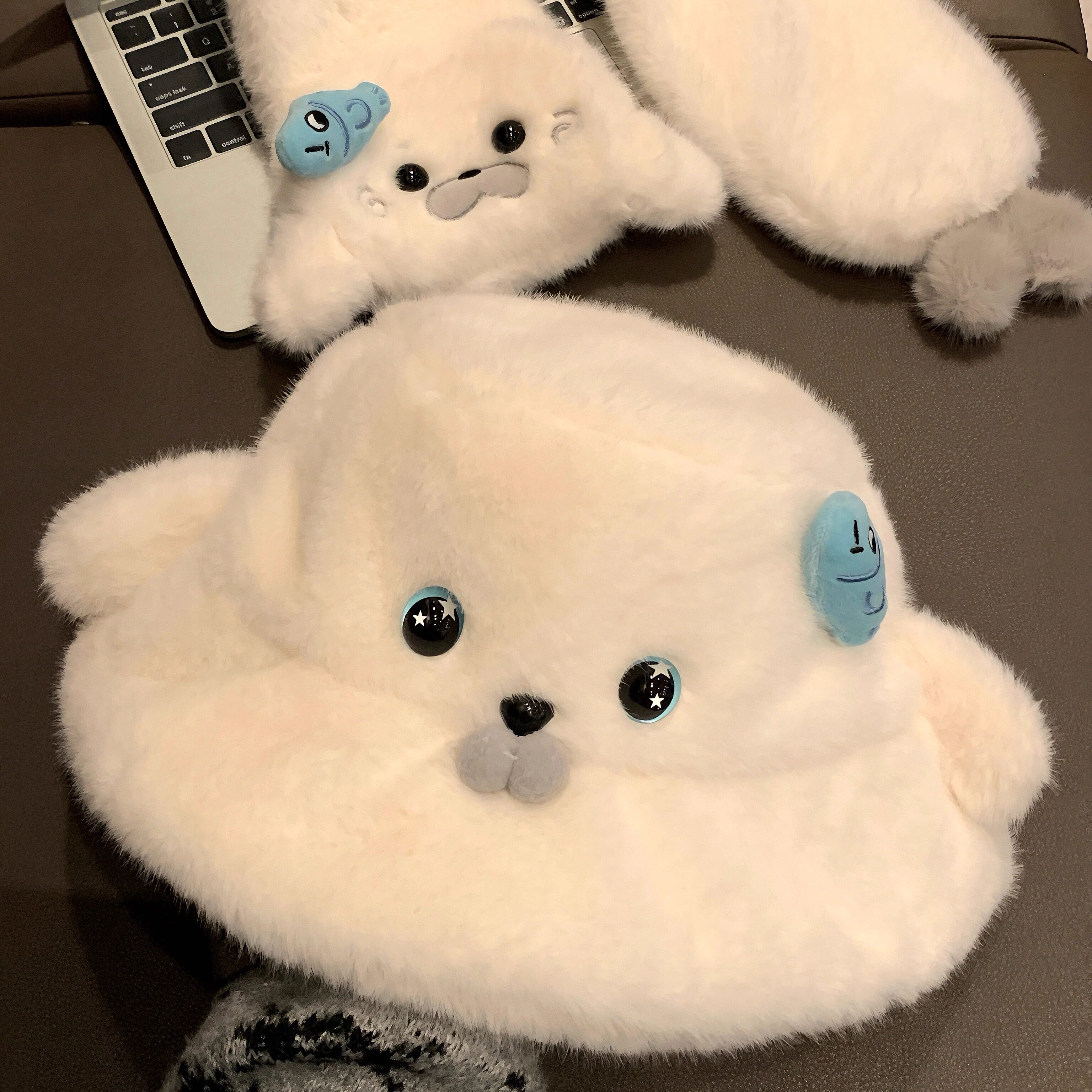 可爱小海豹毛绒渔夫帽子女秋冬雷锋帽保暖护耳护颈显脸小盆帽围脖