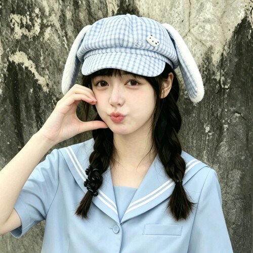 格纹八角帽男女春夏防晒卡通