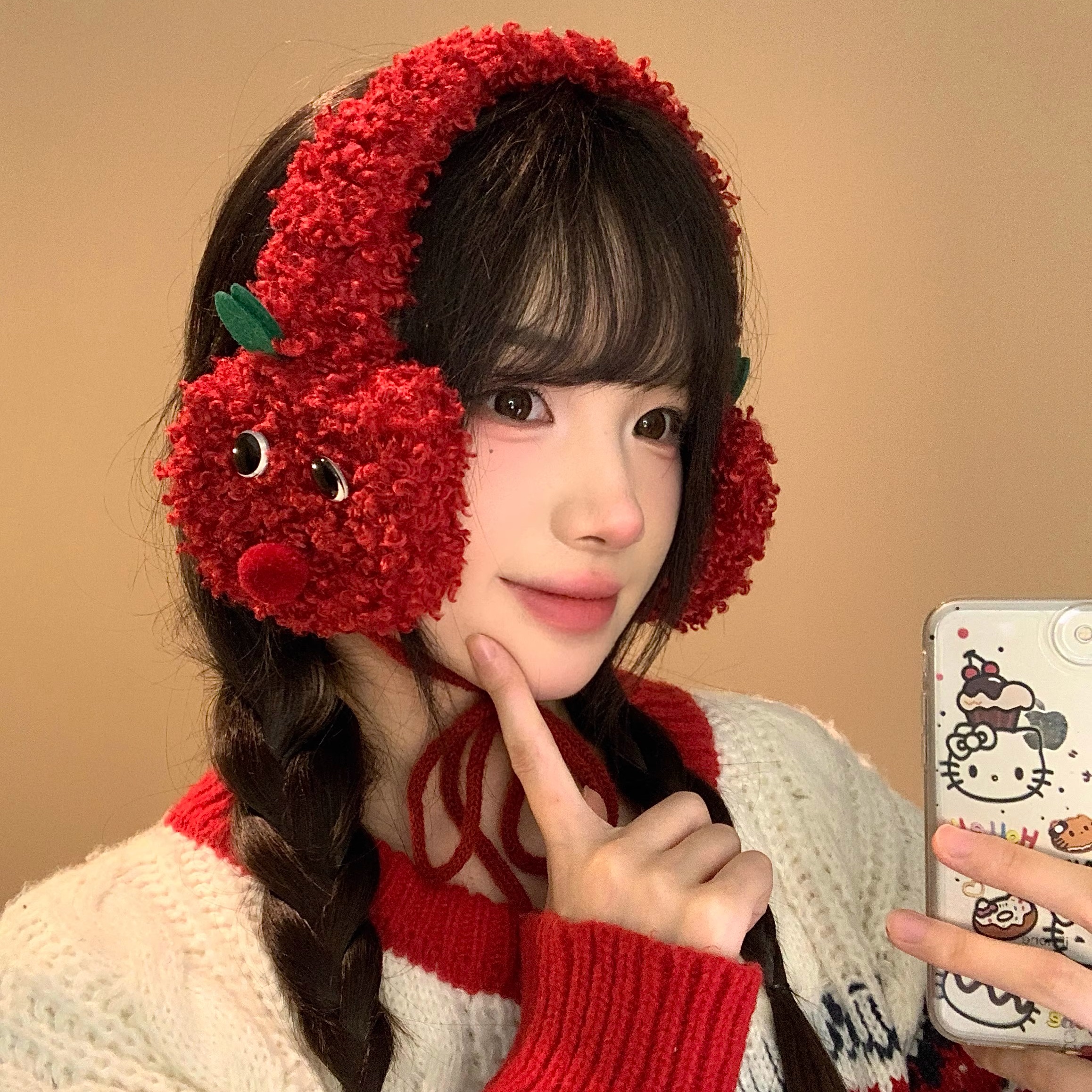 圣诞节苹安夜苹果耳罩可爱毛绒