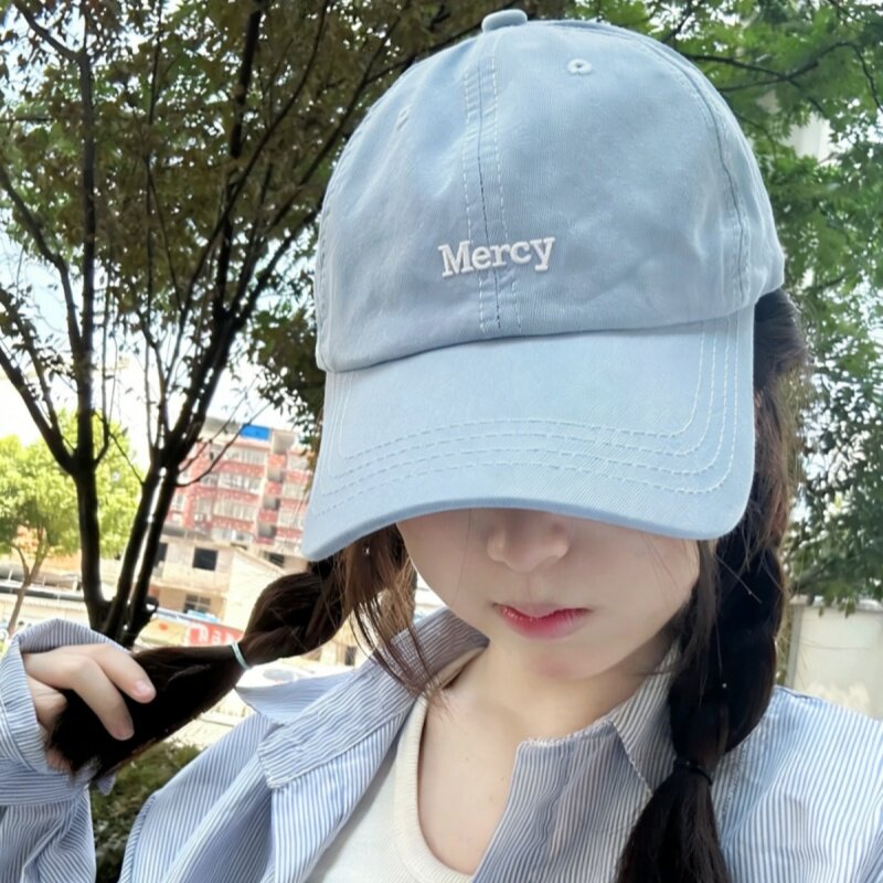 字母棒球帽女宽帽檐大脸显脸小帽子春夏季简约百搭软顶遮阳鸭舌帽