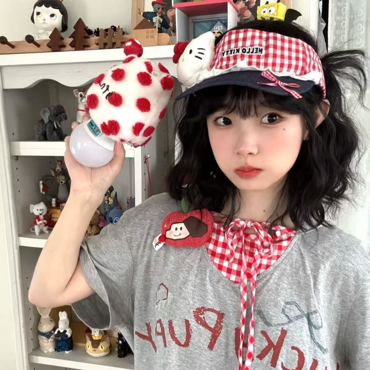 卡通猫空顶帽夏运动户外显脸小女