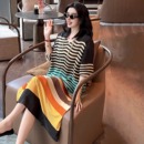 宽松遮肉时尚 新款 T恤裙 气质彩色条纹连衣裙女2025夏季 欧若风法式