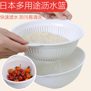日本Lustroware沥水篮 厨房加厚塑料洗菜篮果蔬淘米盆水果篮