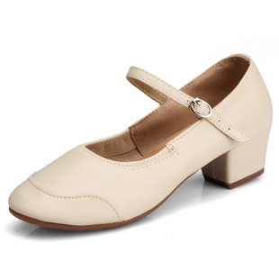 夏季舞蹈鞋女中跟软底演出鞋牛筋底儿童红白色跳舞鞋广场跳舞鞋子