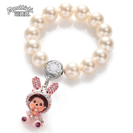 Monchhichi/萌趣趣饰品日韩甜美12mm仿珍珠手链送女友好礼物B009