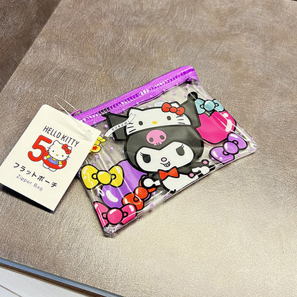 日本正品可爱收纳袋透明HelloKitty零钱包库洛米拉链袋三丽鸥卡包