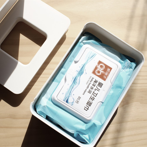 白色简约长方形抽拉湿巾盒