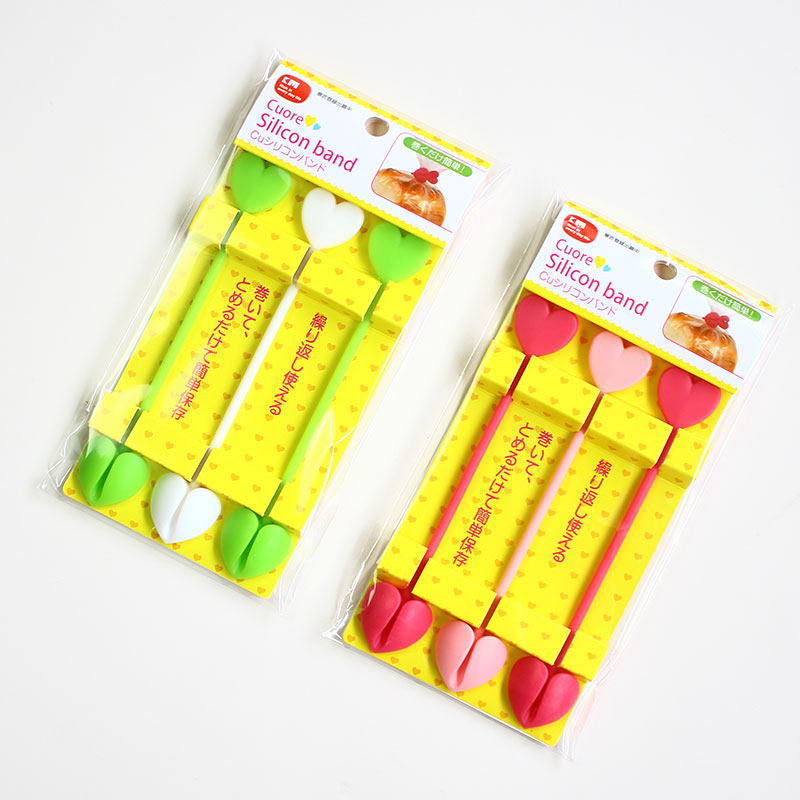 i日本km食物密封条 爱心硅胶封口绳 塑料封口条三条装1293