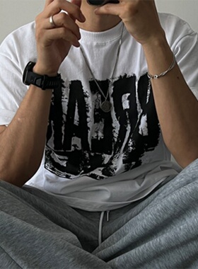 MRDONG韩国代购男装破裂字母印花短袖衫宽松圆领夏季街头情侣T恤