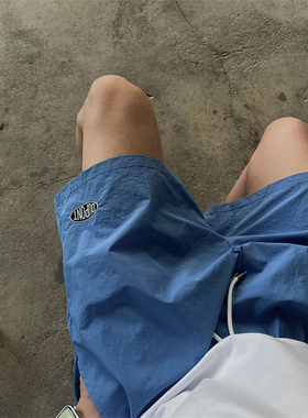 MRDONG韩国男装代购ins简约时尚字母LOGO刺绣尼龙阔腿沙滩裤短裤