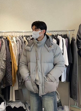 韩国男装代购直播SLOWER高档鸭绒蓬松百货级机甲风连帽羽绒服外套