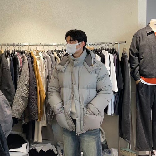 韩国男装高档鸭绒蓬松连帽羽绒服