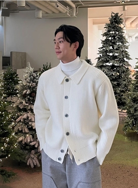 韩国代购男装直播福利秒杀RAVE重工1500g羊毛翻领针织短开衫外套