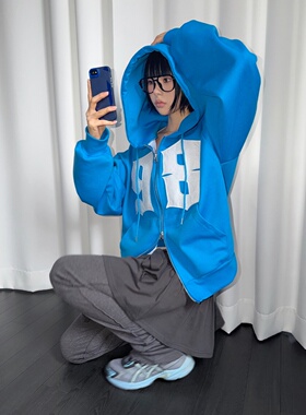 MRDONG韩国代购男女九八贴布短款连帽拉链卫衣宽松廓形街头外套