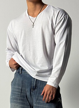 MRDONG韩国代购男装春夏百搭纯色圆领长袖打底T恤简约气质内搭