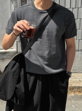 MRDONG韩国代购男装LOGAN里耶针织短袖夏新款轻奢利落沙色T恤