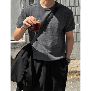 MRDONG韩国代购男装LOGAN里耶针织短袖夏新款轻奢利落沙色T恤